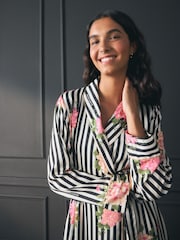 Rockett St George Black/White Flower Power Stripe Satin Robe - Image 4 of 11
