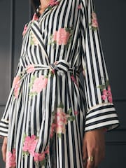 Rockett St George Black/White Flower Power Stripe Satin Robe - Image 5 of 11