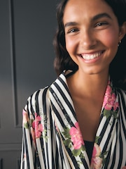 Rockett St George Black/White Flower Power Stripe Satin Robe - Image 6 of 11
