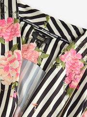 Rockett St George Black/White Flower Power Stripe Satin Robe - Image 9 of 11