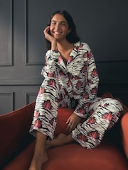 Rockett St George Black/White Viscose Feathers Button Through Pyjamas - Image 2 of 10