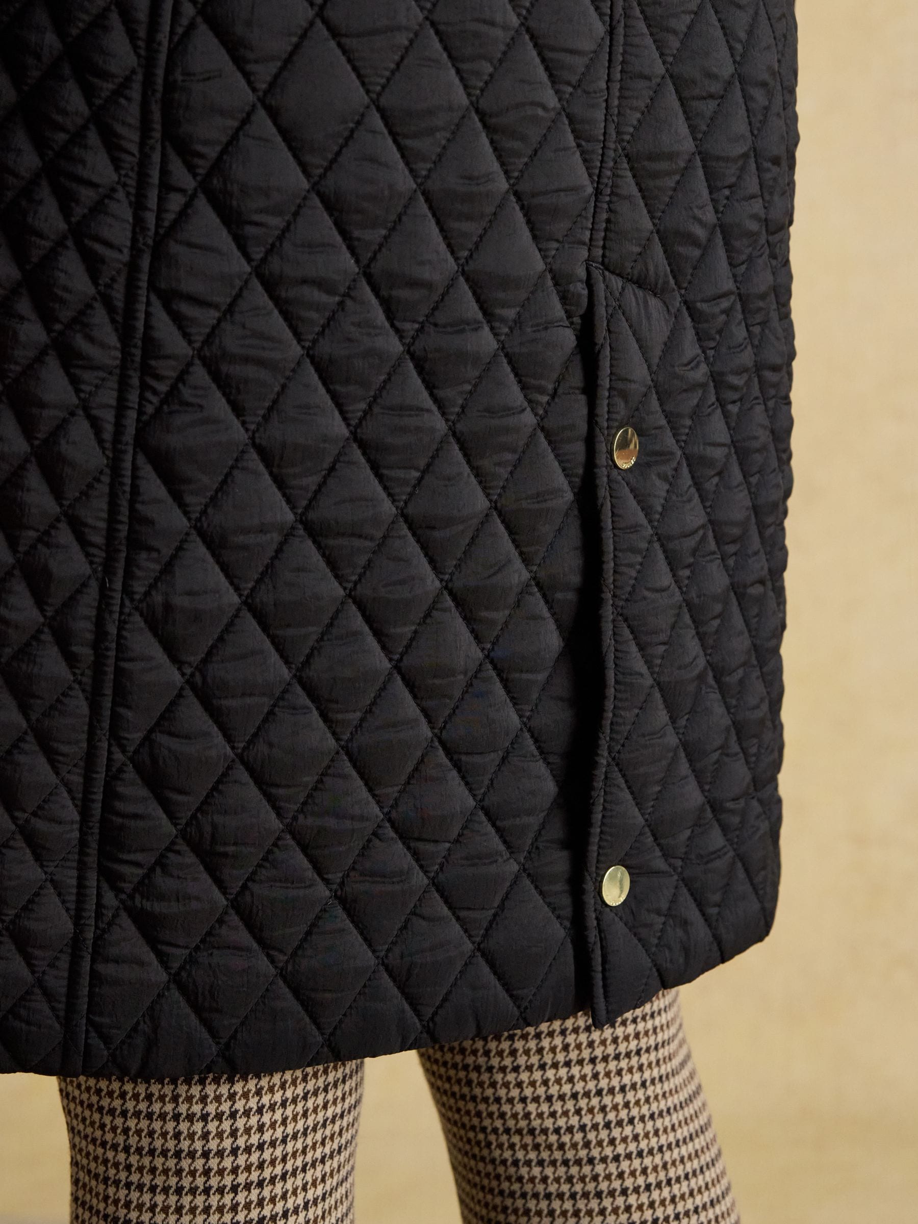 Buy Joules Rosewell Black Longline Diamond Quilted Showerproof