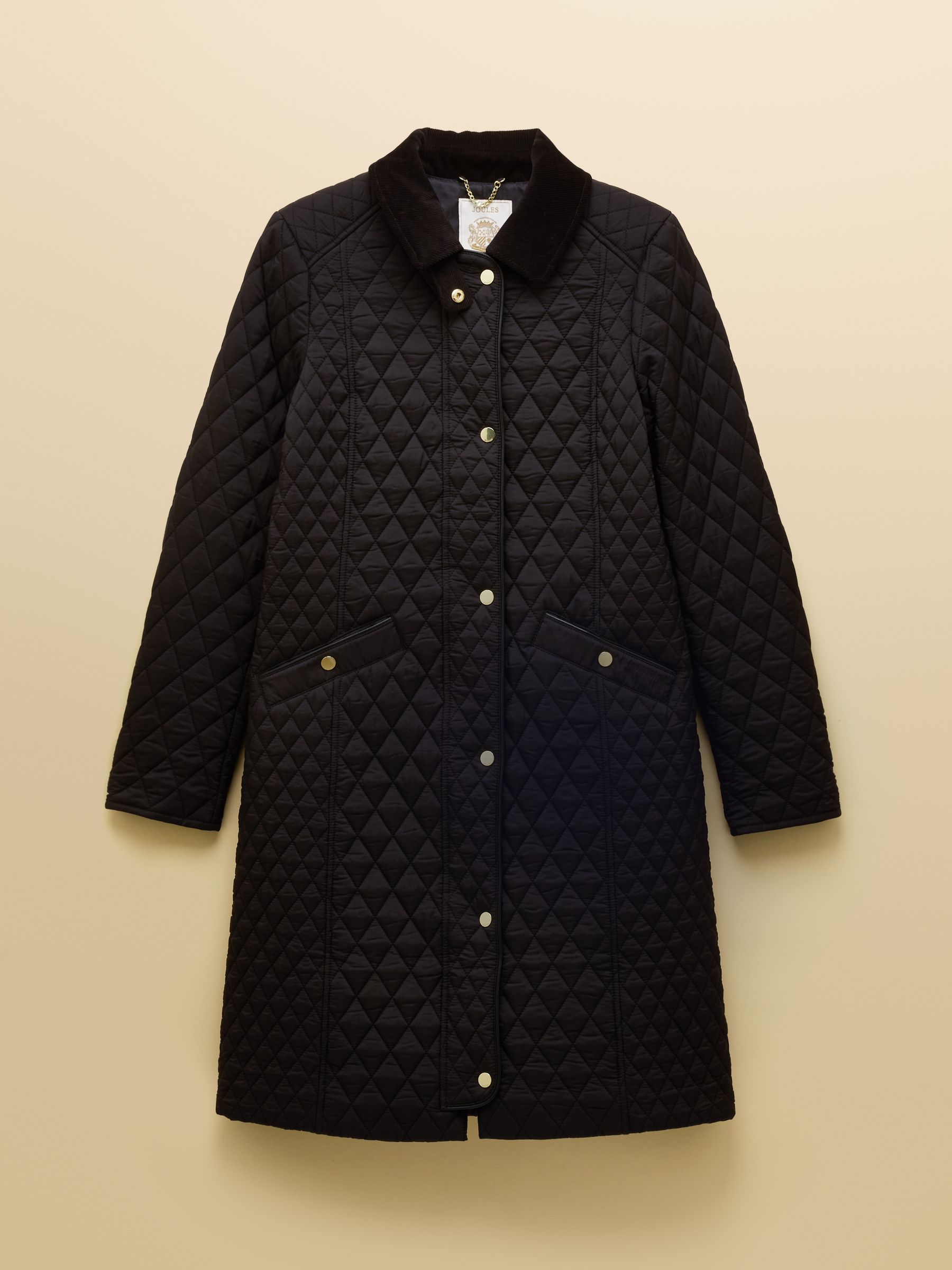 Buy Joules Rosewell Black Longline Diamond Quilted Showerproof