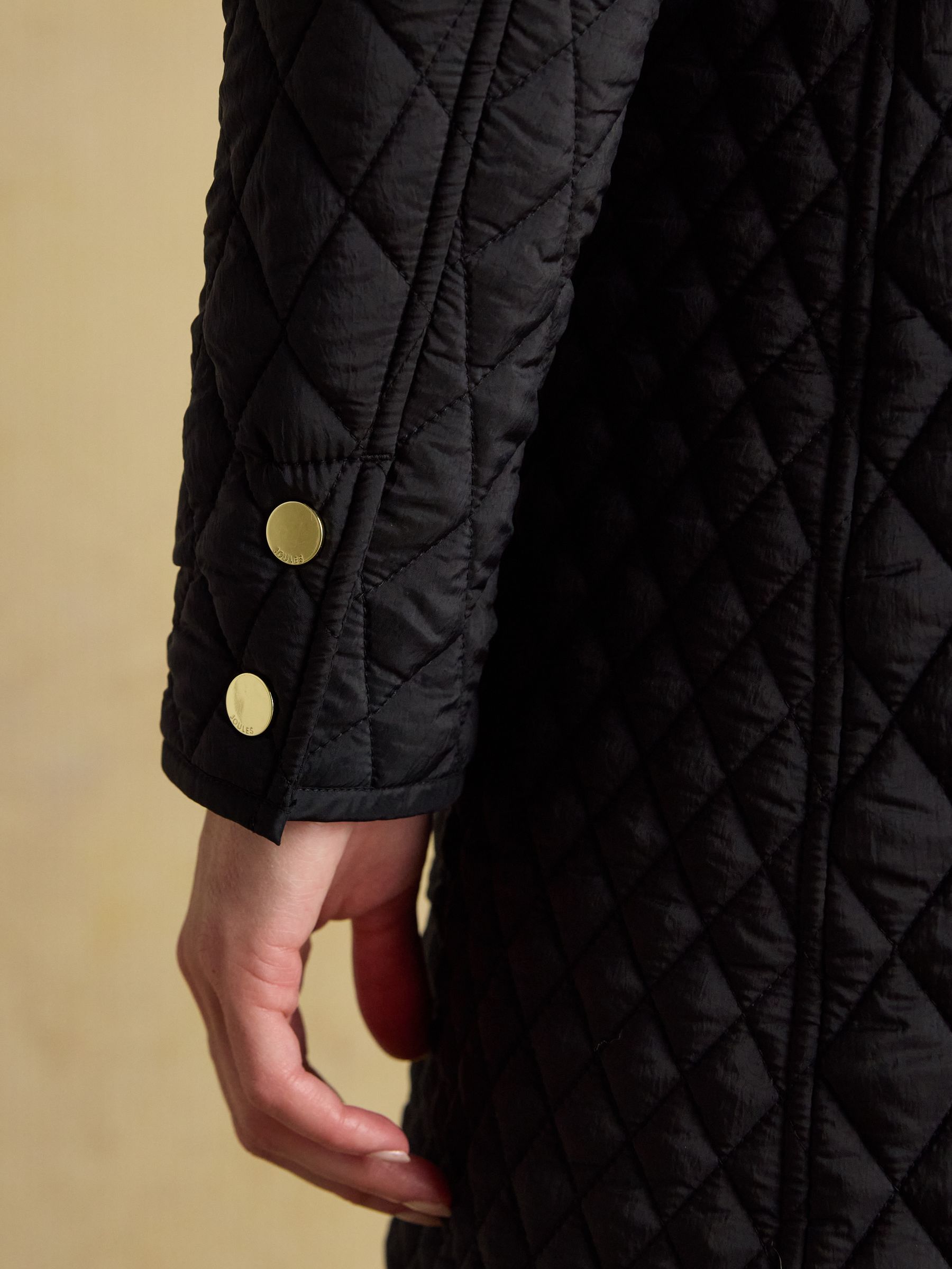 Buy Joules Rosewell Black Longline Diamond Quilted Showerproof
