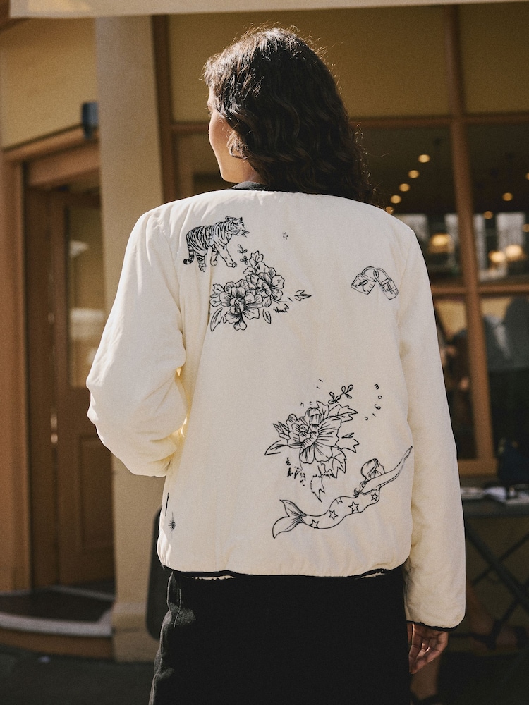 Rockett St George White Borg lined embroidered Quilted Jacket - Image 2 of 13
