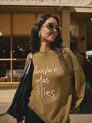 Rockett St George Khaki Green 'Pouvoir Des Filles' Jumper - Image 1 of 10