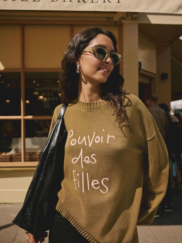 Rockett St George Khaki Green 'Pouvoir Des Filles' Jumper - Image 1 of 10