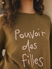 Rockett St George Khaki Green 'Pouvoir Des Filles' Jumper - Image 6 of 10