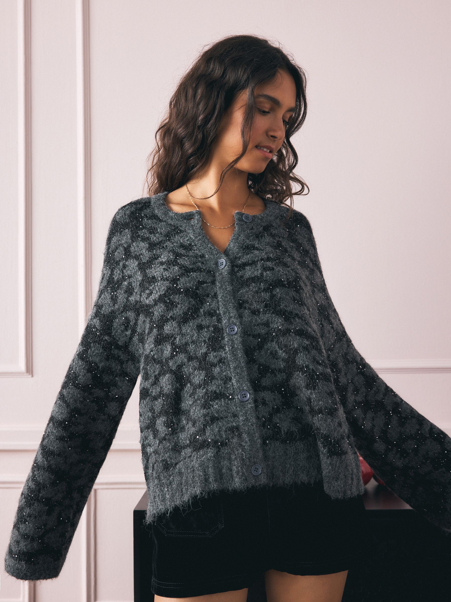 Buy Rockett St George Black Leopard Sequin Cardigan from Next Turkey