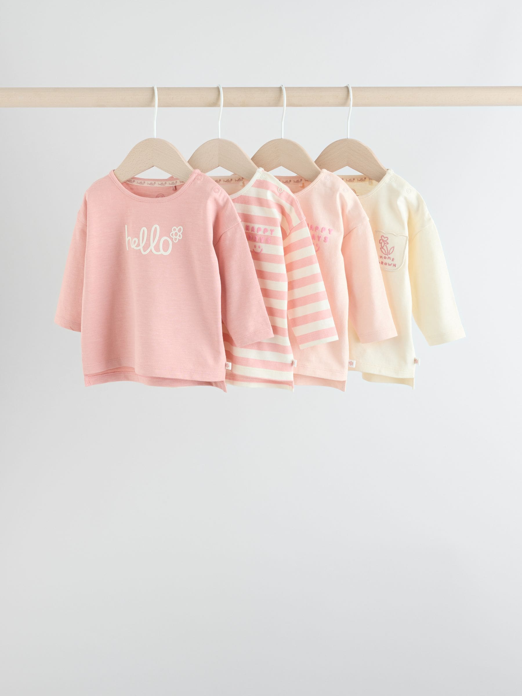 Buy Pink Stripe/Slogan Long Sleeve Baby Tops 4 Pack (0mths-2yrs