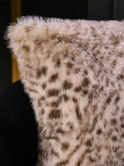 Grey 50 x 50cm Snow Leopard Print Faux Fur Cushion - Image 2 of 5