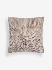 Grey 50 x 50cm Snow Leopard Print Faux Fur Cushion - Image 3 of 5