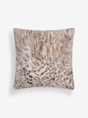 Grey 50 x 50cm Snow Leopard Print Faux Fur Cushion - Image 4 of 5