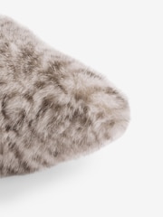 Grey 50 x 50cm Snow Leopard Print Faux Fur Cushion - Image 5 of 5
