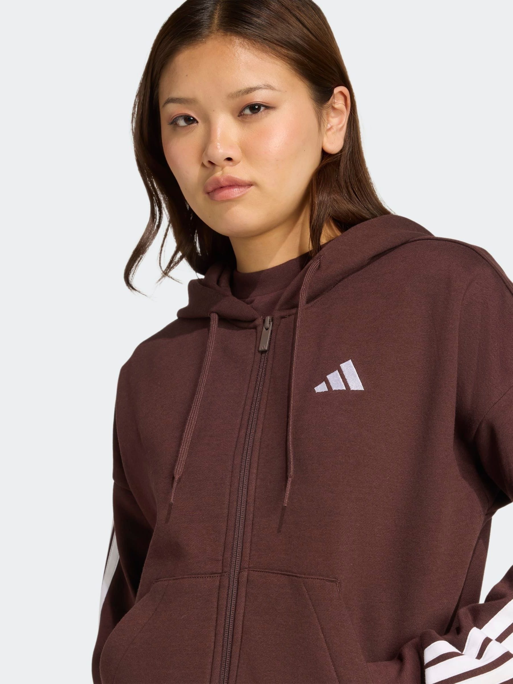 Buy adidas Brown Essentials 3-Stripes Full Zip Fleece Hoodie from