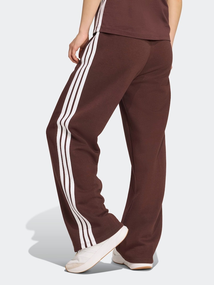 adidas Brown 3 Stripe Fleece Open Hem Joggers - Image 2 of 6 adidas Brown 3 Stripe Fleece Open Hem Joggers - Image 2 of 6