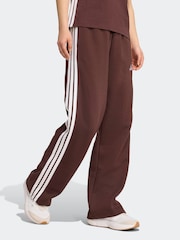 adidas Brown 3 Stripe Fleece Open Hem Joggers - Image 3 of 6