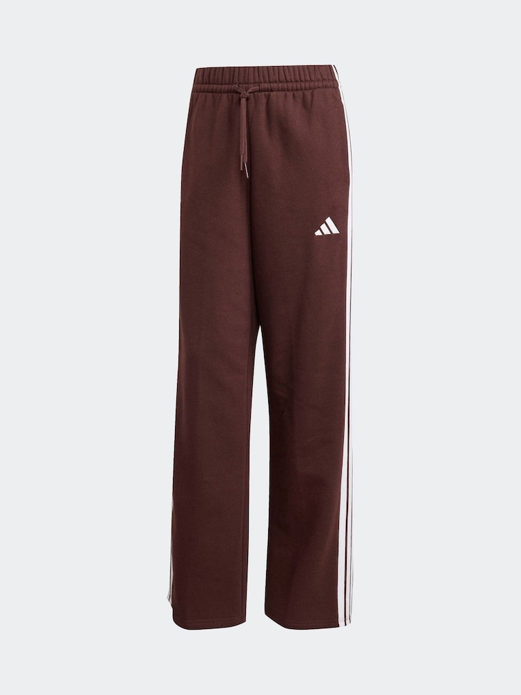 adidas Brown 3 Stripe Fleece Open Hem Joggers - Image 6 of 6 adidas Brown 3 Stripe Fleece Open Hem Joggers - Image 6 of 6