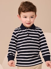 Navy/White Striped Long Sleeve Polo Shirt (3mths-7yrs) - Image 1 of 3