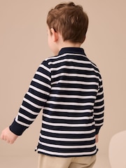 Navy/White Striped Long Sleeve Polo Shirt (3mths-7yrs) - Image 2 of 3