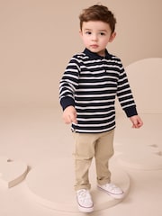 Navy/White Striped Long Sleeve Polo Shirt (3mths-7yrs) - Image 3 of 3