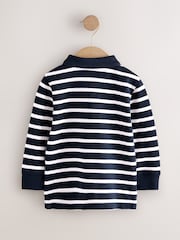 Navy/White Striped Long Sleeve Polo Shirt (3mths-7yrs) - Image 5 of 7