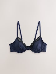 Navy/Cream Non Pad Plunge High Shine Bra - Image 7 of 10