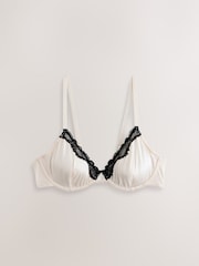 Navy/Cream Non Pad Plunge High Shine Bra - Image 8 of 10