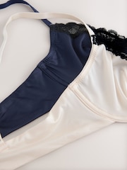 Navy/Cream Non Pad Plunge High Shine Bra - Image 9 of 10