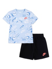 Nike Black Little Kids All Over Print T-Shirt and Shorts Set - Image 2 of 5