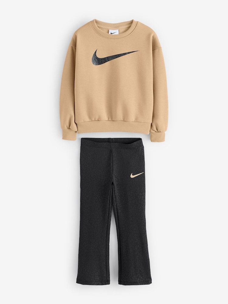 Nike Black Little Kids Swoosh Spirit Crew Sweatshirt and Flared Leggings Set - Image 1 of 1