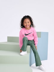 Nike Green Little Kids Swoosh Spirit Crew Sweatshirt and Flared Leggings Set - Image 2 of 5