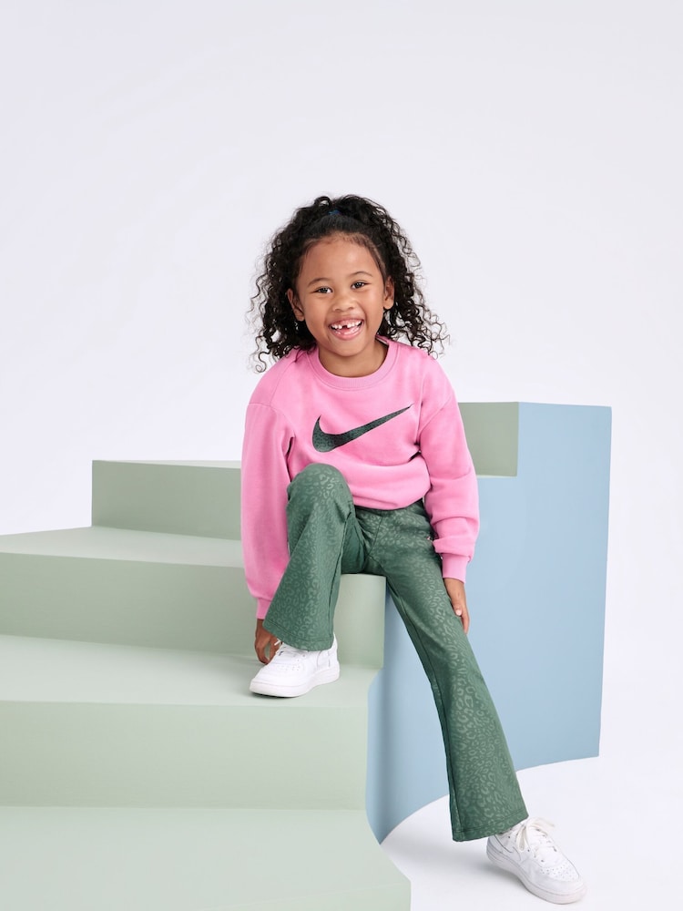 Nike Green Little Kids Swoosh Spirit Crew Sweatshirt and Flared Leggings Set - Image 2 of 5