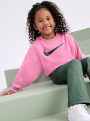 Nike Green Little Kids Swoosh Spirit Crew Sweatshirt and Flared Leggings Set - Image 4 of 5