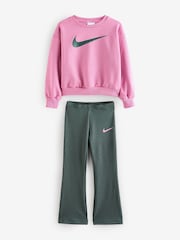 Nike Green Little Kids Swoosh Spirit Crew Sweatshirt and Flared Leggings Set - Image 5 of 5