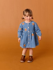 Denim Pumpkin Embroidered Long Sleeve Dress (3mths-8yrs) - Image 3 of 8