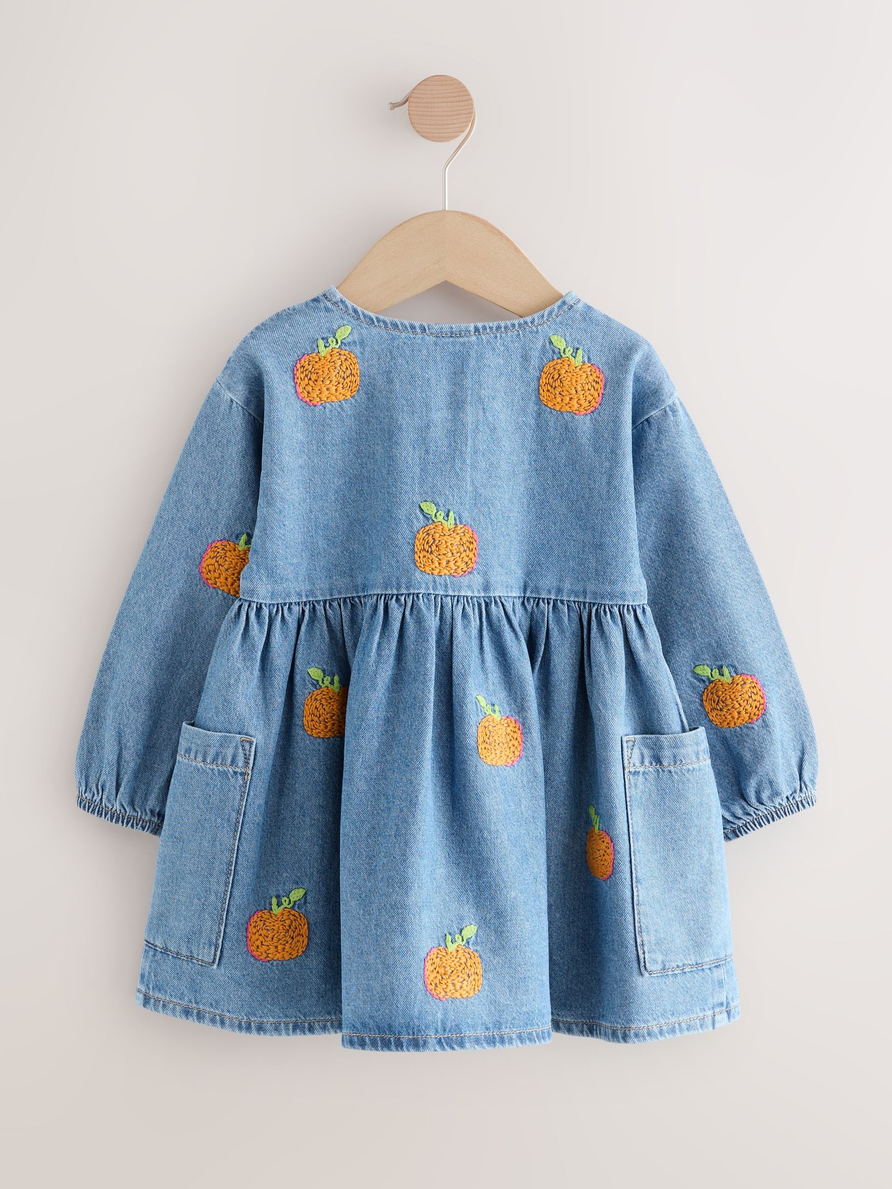 Buy Denim Pumpkin Embroidered Long Sleeve Dress (3mths-8yrs) from