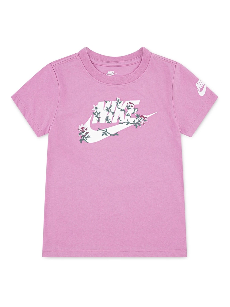 Nike Pink Little Kids Floral Futura Logo T-Shirt - Image 1 of 4