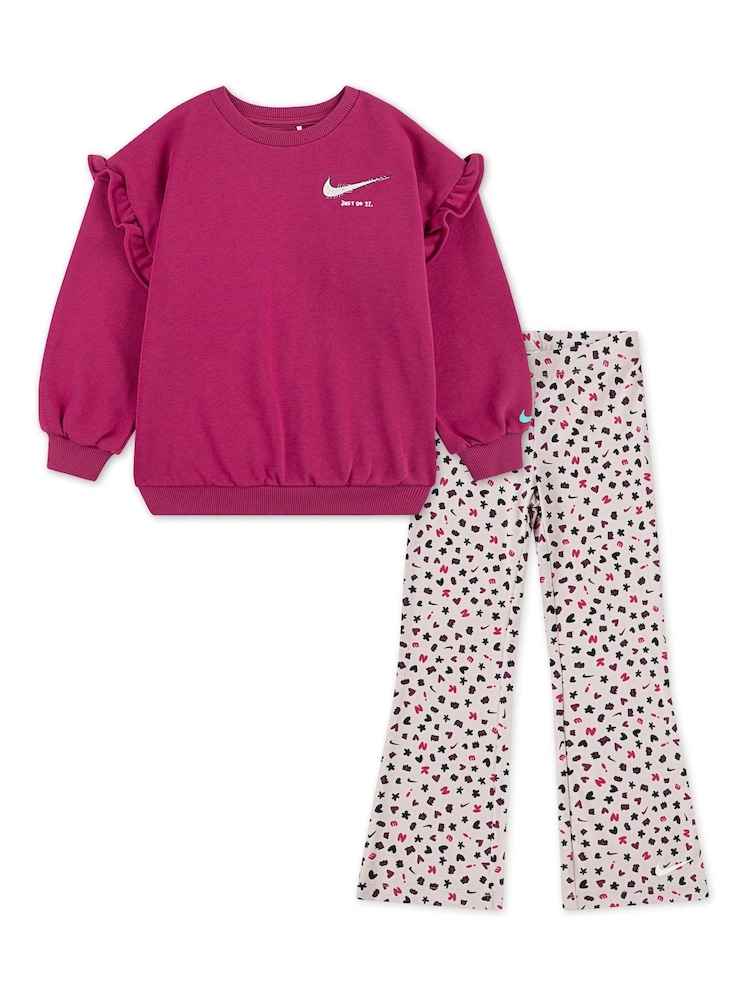 Nike Pink Little Kids Femme Crew Sweatshirt and Flared Legging Set - Image 1 of 5