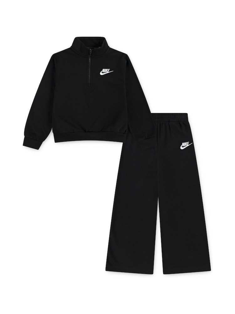 Nike Black Little Kids Club Half Zip and Wide Leg Joggers Tracksuit Set - Image 1 of 4