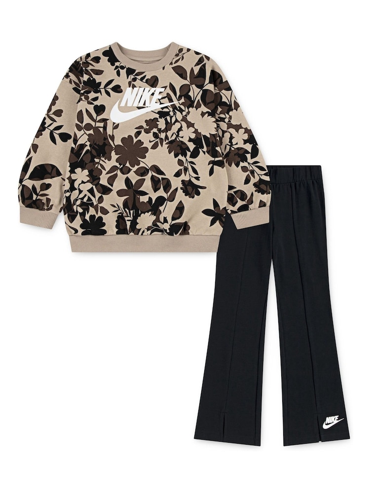 Nike Black Little Kids Floral Crew Sweatshirt and Leggings Set - Image 1 of 4 Nike Black Little Kids Floral Crew Sweatshirt and Leggings Set - Image 1 of 4