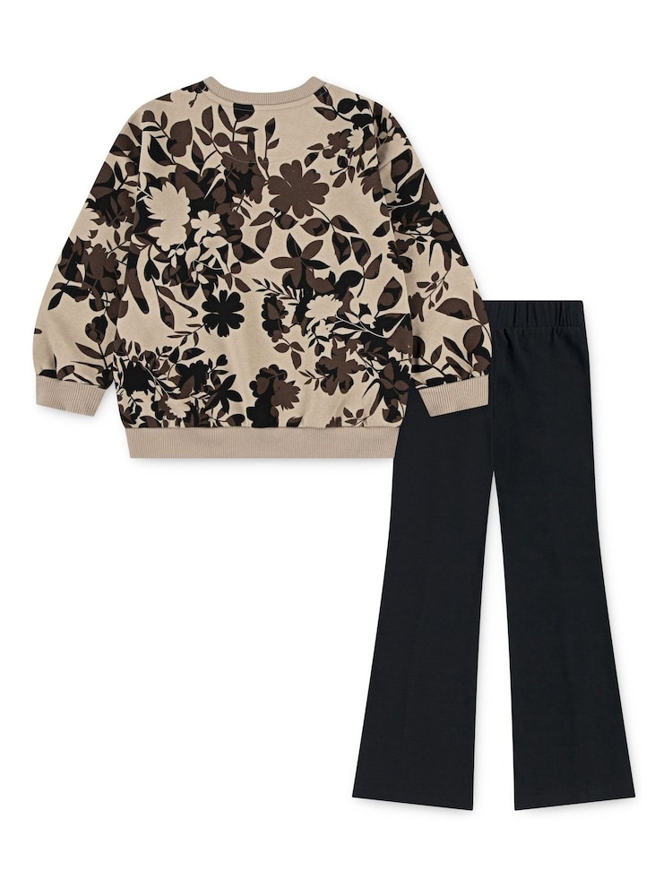 Nike Black Little Kids Floral Crew Sweatshirt and Leggings Set - Image 2 of 4 Nike Black Little Kids Floral Crew Sweatshirt and Leggings Set - Image 2 of 4