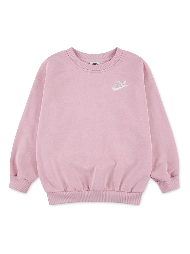 Nike Pink Little Kids Club Oversized Crew Sweatshirt - Image 1 of 3