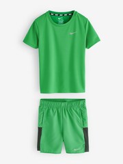 Nike Green Little Kids Miler T-Shirt and Challenger Shorts Set - Image 1 of 1
