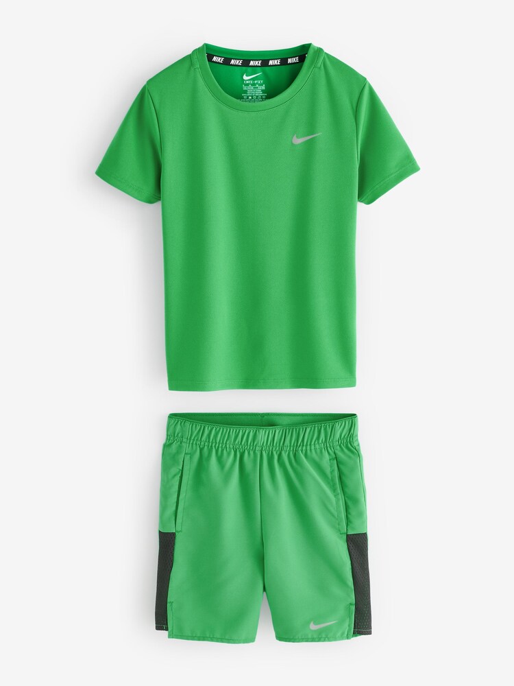 Nike Green Little Kids Miler T-Shirt and Challenger Shorts Set - Image 1 of 1