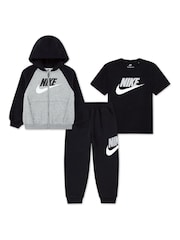 Nike Black Little Kids Zip Through Joggers and T-Shirts 3 Piece Set - Image 1 of 5
