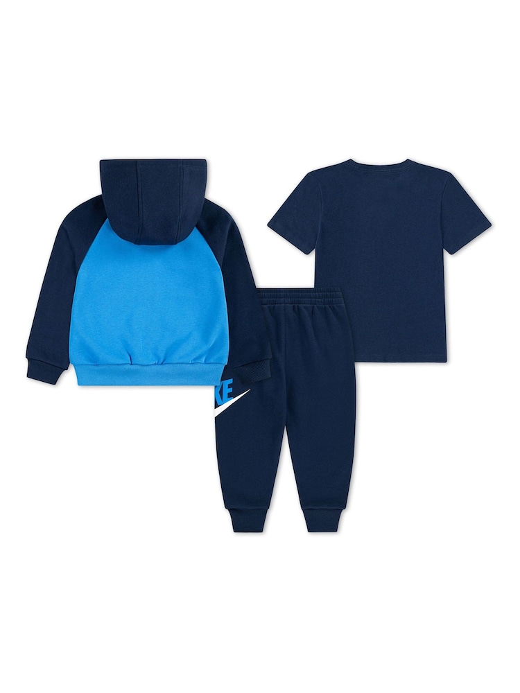 Nike Blue Little Kids Zip Through Joggers and T-Shirts 3 Piece Set - Image 2 of 4
