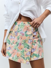 С тропическим рисунком - Denim Wrap 100% Cotton Skort - Изображение 2 из 3
