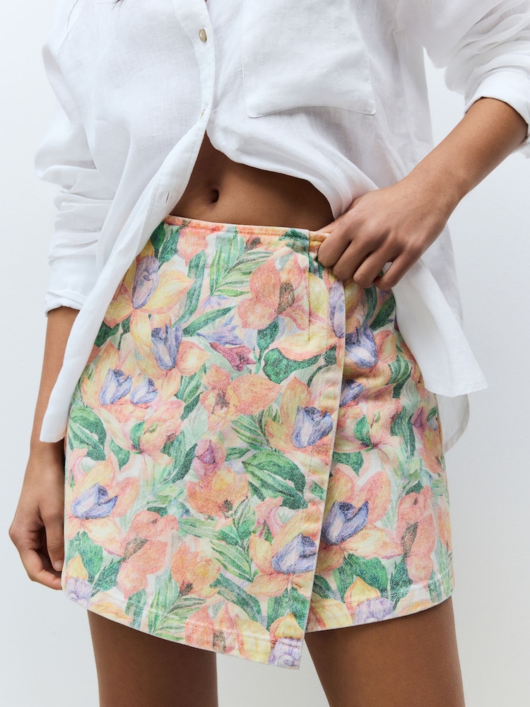 Tropisches Muster - Denim Wrap 100% Cotton Skort - Bild 2 von 3 Tropisches Muster - Denim Wrap 100% Cotton Skort - Bild 2 von 3
