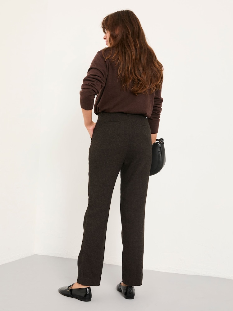 FatFace Tilly Chocolate Brown Herringbone Tapered Trousers - Image 2 of 6
